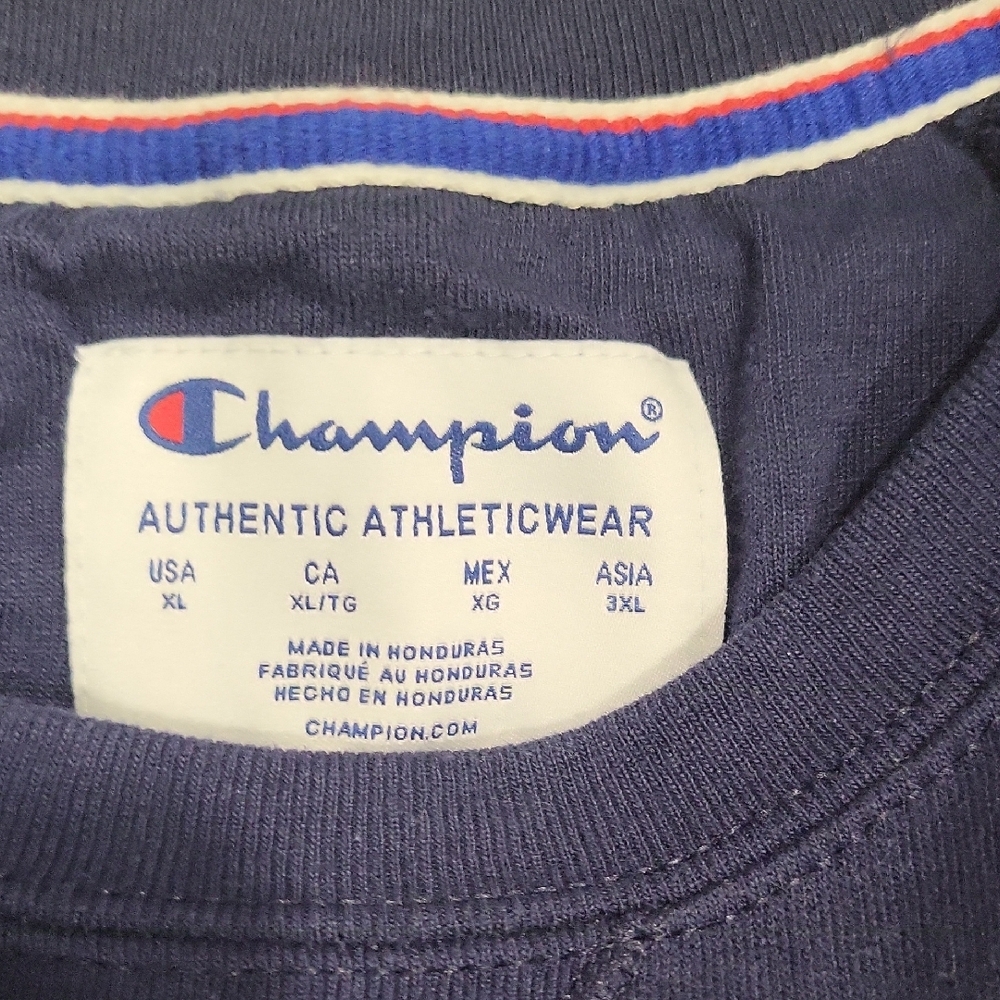 Champion Multicolor Logo Navy Men's Crewneck Sweater - Picture 2 of 4